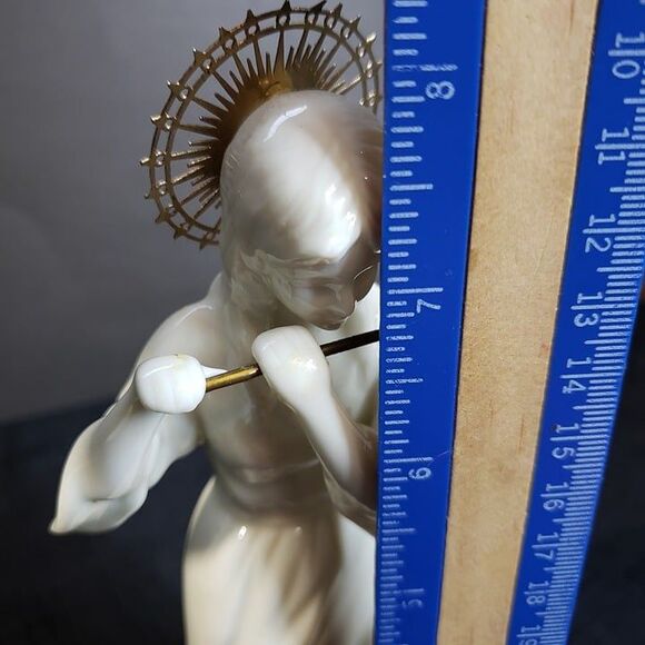 FLAWED White Porcelain Flute Playing Angel Figurine 8" - Picture 6 of 10